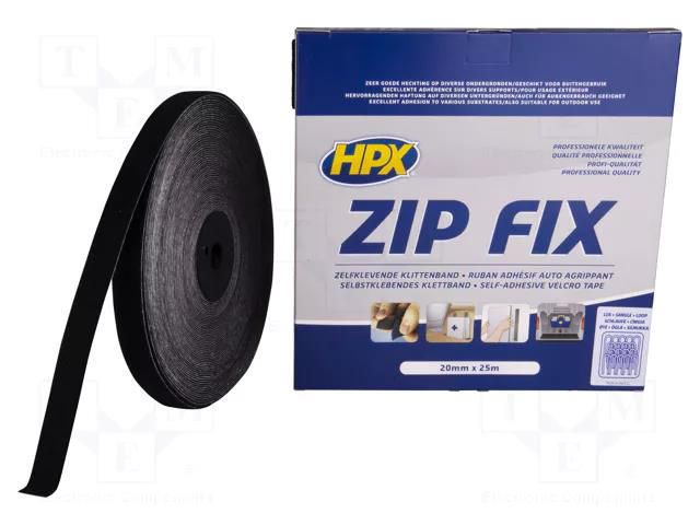 Tape: hook and loop; W: 20mm; L: 25m; Thk: 1.5mm; black; max.100°C HPX HPX-MZFL-2025BK