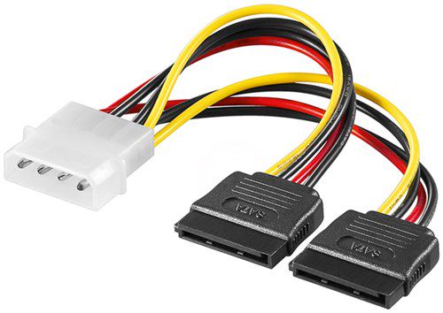 PC Power Cable Y-Shape, 5.25 Plug to 2x SATA, 0.13 m - HDD/5.25 inch male (4 pin) > 2 SATA-Standard male 68524