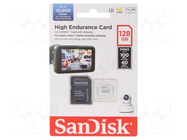 Memory card; microSDXC; R: 100MB/s; W: 40MB/s; UHS I U3 V30; 128GB SANDISK SDSQQNR-128G-GN6IA