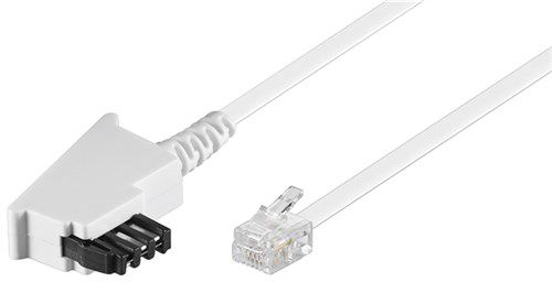 TAE-F Cable (Universal Pinout), white, 3 m - copper-clad aluminium wire (CCA), TAE-F male (2-wire) > RJ11 male (6P4C) (4-wire) 68539