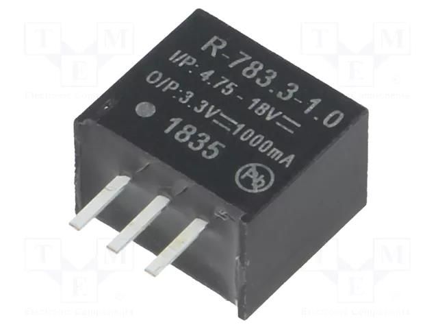 Converter: DC/DC; 3.3W; Uin: 4.75÷18VDC; Uout: 3.3VDC; Iout: 1A; SIP3 RECOM R-783.3-1.0