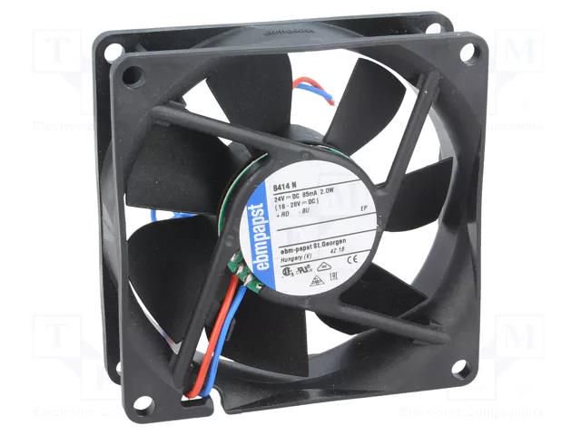 Fan: DC; axial; 24VDC; 80x80x25mm; 69m3/h; 32dBA; ball; 3100rpm EBM-PAPST 8414N