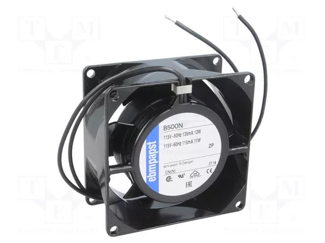 Fan: AC; axial; 115VAC; 80x80x38mm; 61m3/h; 34dBA; slide; 3200rpm EBM-PAPST 8500N