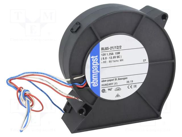 Fan: DC; blower; 12VDC; 97x94x33mm; 55m3/h; 62dBA; ball; 4500rpm EBM-PAPST RL65-21/12/2