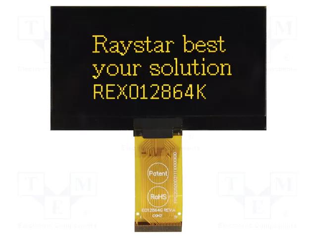 Display: OLED; graphical; 2.7"; 128x64; Dim: 73x41.86x2.15mm RAYSTAR OPTRONICS REX012864KYPP3N0