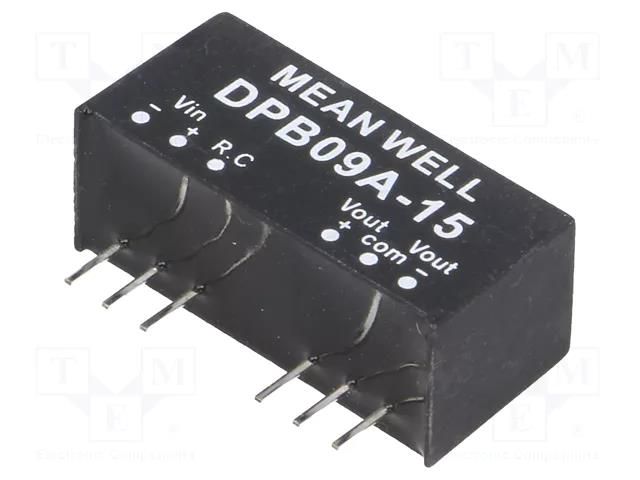 Converter: DC/DC; 9W; Uin: 9÷18VDC; Uout: 15VDC; Uout2: -15VDC; SIP8 MEAN WELL DPB09A-15