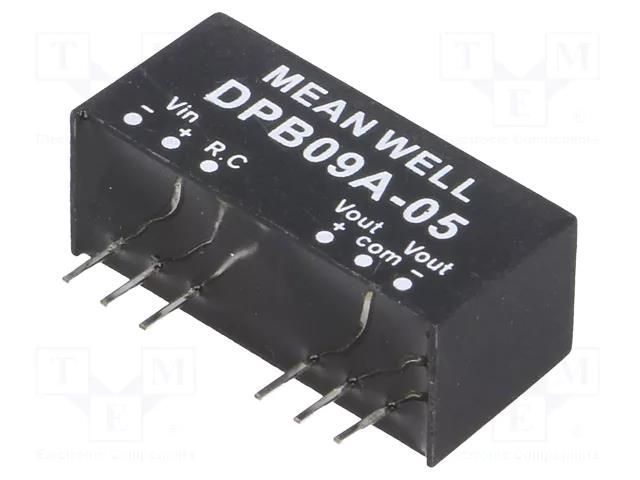 Converter: DC/DC; 9W; Uin: 9÷18VDC; Uout: 5VDC; Uout2: -5VDC; SIP8 MEAN WELL DPB09A-05