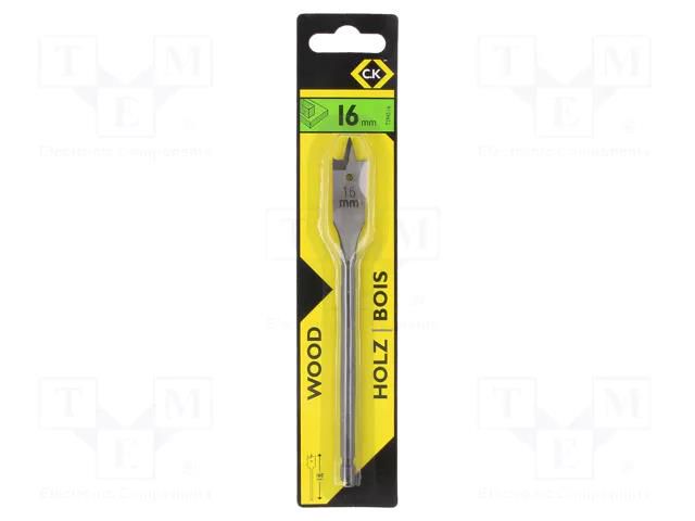 Drill bit; for wood; Ø: 16mm; L: 160mm; high speed steel; 1pcs; Flat C.K CK-T2942-16