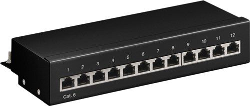 CAT 6 Mini/Desktop Patch Panel, 12 Port, black - STP shielded 69307