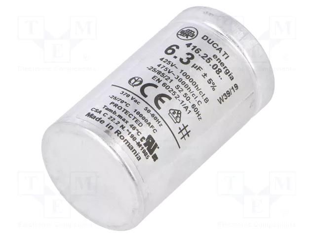 Capacitor: polypropylene; motors, run; 6.3uF; 425VAC; Ø35x60mm DUCATI ENERGIA 4.16.25.08.28