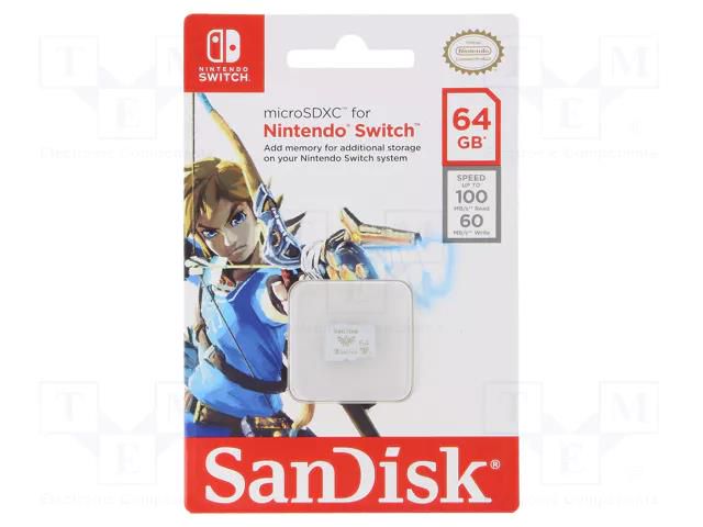 Memory card; Nintendo Switch; microSDXC; R: 100MB/s; W: 90MB/s SANDISK SDSQXAT-064G-GNCZN