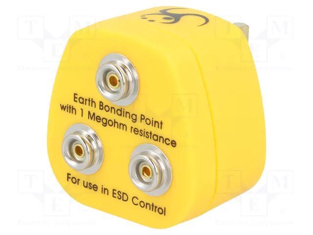 Earthing plug; ESD; yellow; 1MΩ; press stud male 10mm x3 ANTISTAT ATS-070-0011