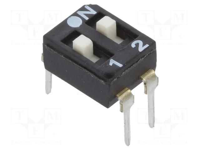 Switch: DIP-SWITCH; Poles number: 2; OFF-ON; 0.025A/24VDC; Pos: 2/2 ECE EAM102EZ