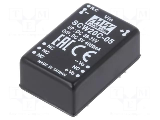 Converter: DC/DC; 20W; Uin: 36÷75VDC; Uout: 5VDC; Iout: 4000mA; DIP24 MEAN WELL SCW20C-05