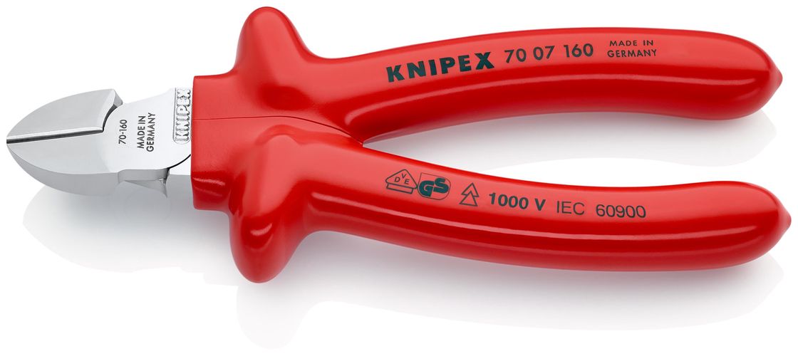 KNIPEX 70 07 160 Diagonal Cutter with dipped insulation, VDE-tested chrome-plated 160 mm 70 07 160 4003773018155