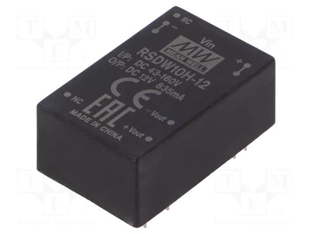 Converter: DC/DC; 10W; Uin: 43÷160VDC; Uout: 12VDC; Iout: 835mA; THT MEAN WELL RSDW10H-12