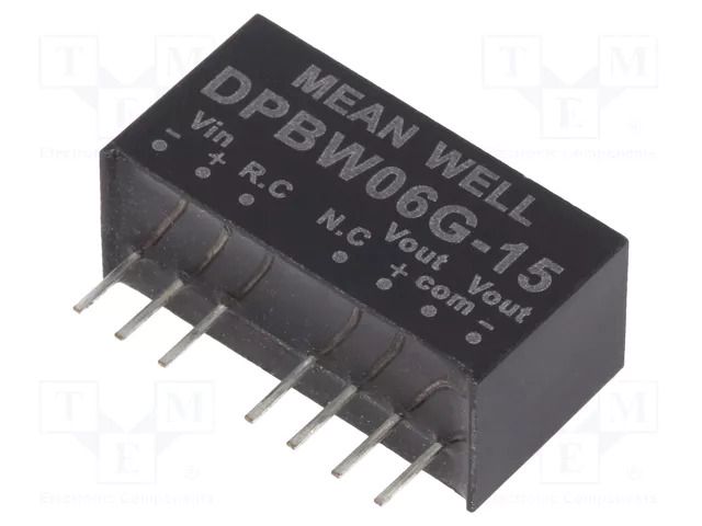 Converter: DC/DC; 6W; Uin: 18÷75VDC; Uout: 15VDC; Uout2: -15VDC; SIP8 MEAN WELL DPBW06G-15