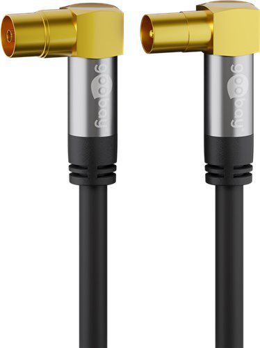 TV Antenna Cable (135 dB), 4x Shielded, 1 m, black - gold-plated, coaxial socket 90° > coaxial plug 90° 70455