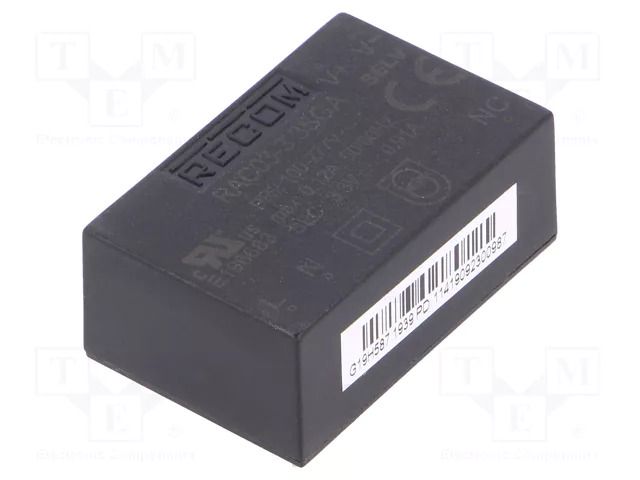 Converter: AC/DC; 3W; Uin: 85÷305VAC,120÷430VDC; Uout: 3.3VDC; 70% RECOM RAC03-3.3SGA