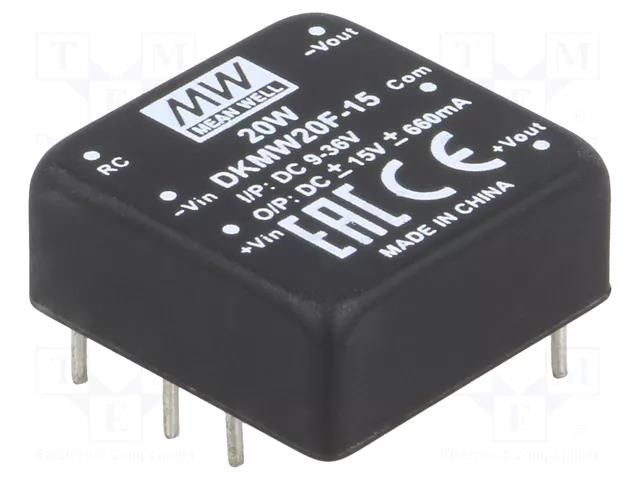 Converter: DC/DC; 20W; Uin: 9÷36VDC; Uout: 15VDC; Uout2: -15VDC; THT MEAN WELL DKMW20F-15