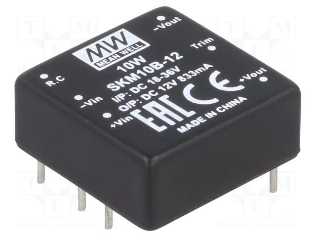 Converter: DC/DC; 10W; Uin: 18÷36VDC; Uout: 12VDC; Iout: 833mA; THT MEAN WELL SKM10B-12