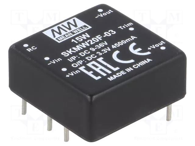 Converter: DC/DC; 20W; Uin: 9÷36VDC; Uout: 3.3VDC; Iout: 0÷4500mA MEAN WELL SKMW20F-03