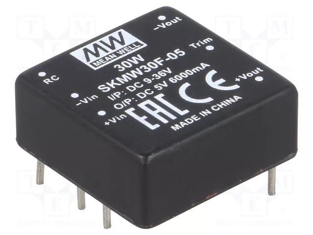 Converter: DC/DC; 30W; Uin: 9÷36VDC; Uout: 5VDC; Iout: 0÷6000mA; THT MEAN WELL SKMW30F-05
