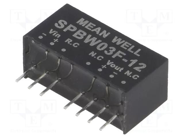 Converter: DC/DC; 3W; Uin: 9÷36VDC; Uout: 12VDC; Iout: 0÷250mA; SIP8 MEAN WELL SPBW03F-12