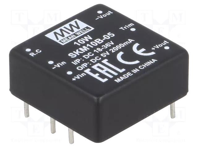 Converter: DC/DC; 10W; Uin: 18÷36VDC; Uout: 5VDC; Iout: 2000mA; THT MEAN WELL SKM10B-05