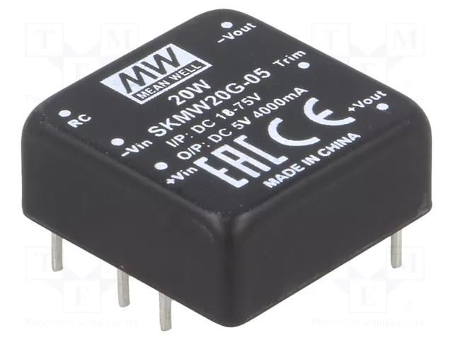 Converter: DC/DC; 20W; Uin: 18÷75VDC; Uout: 5VDC; Iout: 0÷4000mA MEAN WELL SKMW20G-05