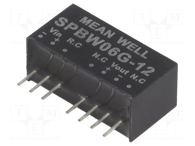 Converter: DC/DC; 6W; Uin: 18÷75VDC; Uout: 12VDC; Iout: 0÷500mA; SIP8 MEAN WELL SPBW06G-12