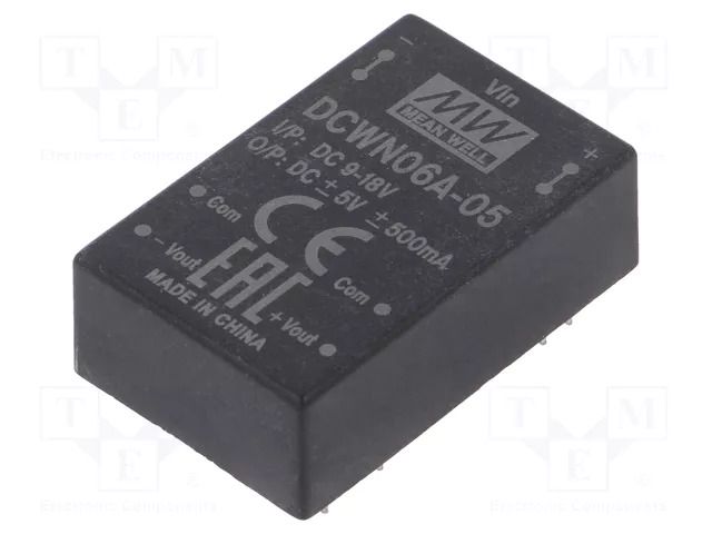 Converter: DC/DC; 6W; Uin: 9÷18VDC; Uout: 5VDC; Uout2: -5VDC; DIP24 MEAN WELL DCWN06A-05