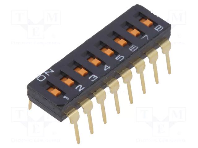 Switch: DIP-SWITCH; Poles number: 8; ON-OFF; 0.025A/24VDC; Pos: 2 OMRON Electronic Components A6T-8102