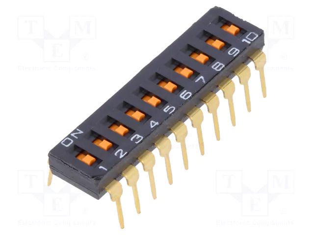 Switch: DIP-SWITCH; Poles number: 10; ON-OFF; 0.025A/24VDC; Pos: 2 OMRON Electronic Components A6T-0102