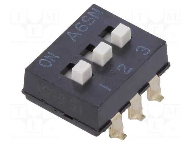 Switch: DIP-SWITCH; Poles number: 3; ON-OFF; 0.025A/24VDC; Pos: 2 OMRON Electronic Components A6SN-3104