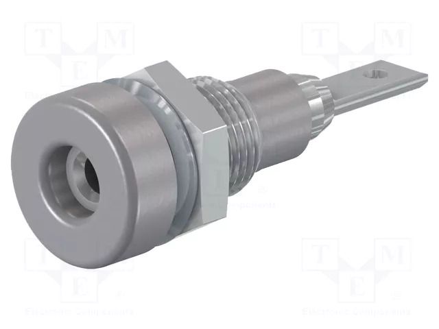 Connector: 2mm banana; socket; 10A; 23mm; grey; soldered,on panel STÄUBLI LB-I2R-28