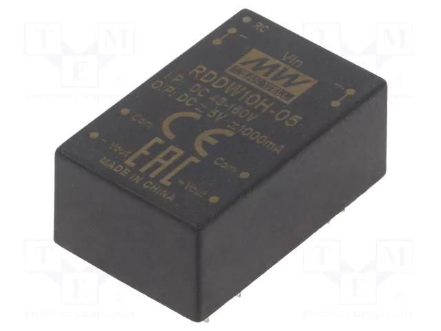 Converter: DC/DC; 10W; Uin: 43÷160VDC; Uout: 5VDC; Uout2: -5VDC; THT MEAN WELL RDDW10H-05