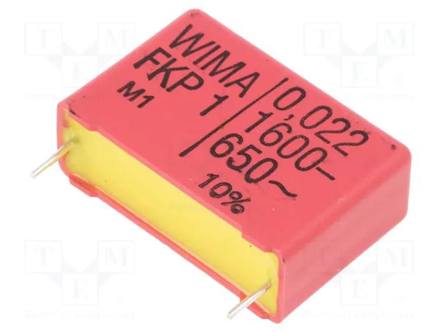 Capacitor: polypropylene; 22nF; 11x21x31.5mm; THT; ±10%; 27.5mm WIMA FKP1-22N/1600/10