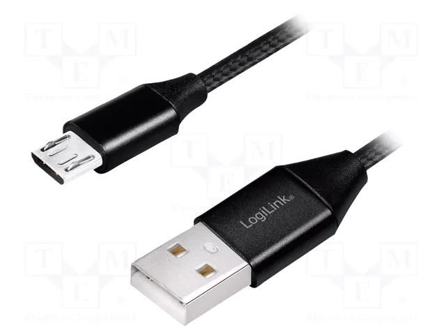 Cable; USB 2.0; USB A plug,USB B micro plug; 0.3m; black; PVC LOGILINK CU0143