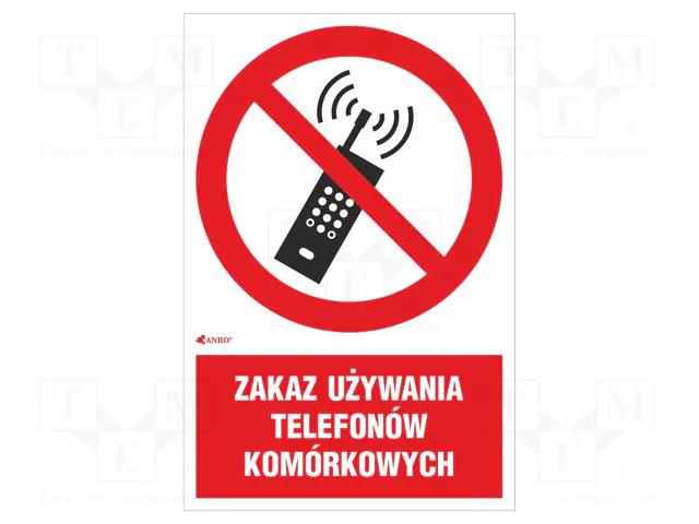 Safety sign; prohibitory; PVC; W: 200mm; H: 300mm ANRO IP/013/1/C1/P