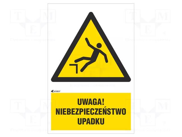 Safety sign; warning; PVC; W: 200mm; H: 300mm ANRO IW/009/1/C1/P