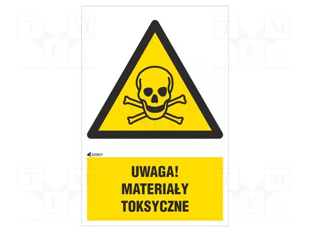 Safety sign; warning; PVC; W: 200mm; H: 300mm ANRO IW/016/1/C1/P