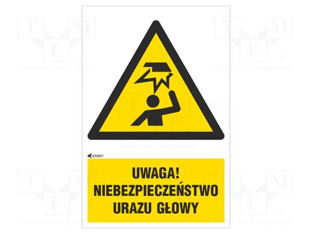Safety sign; warning; self-adhesive folie; W: 200mm; H: 300mm ANRO IW/020/1/C1/F