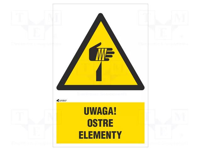 Safety sign; warning; PVC; W: 200mm; H: 300mm ANRO IW/022/1/C1/P