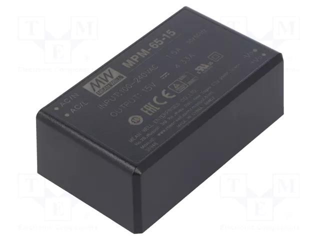Converter: AC/DC; 65W; Uin: 80÷264VAC; 15VDC; Iout: 4.33A; OUT: 1 MEAN WELL MPM-65-15