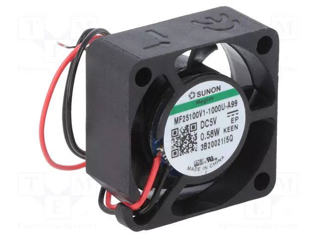 Fan: DC; axial; 5VDC; 25x25x10mm; 5.94m3/h; 23dBA; Vapo; 13000rpm SUNON MF25100V1-A99-A