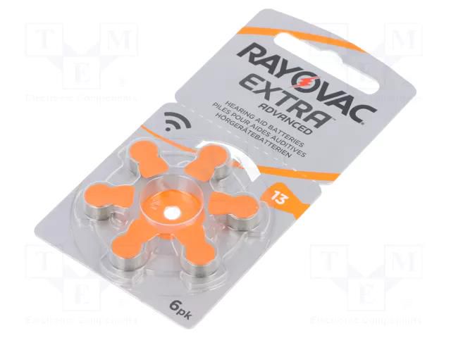 Battery: zinc air (ZnO2); AC13,coin,R754; 1.45V; 310mAh; 6pcs. RAYOVAC BAT-HA13