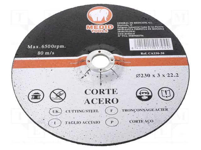 Cutting wheel; Ø: 230mm; Disc thick: 3mm; metal,steel; 22mm MEDID MED.CA23030