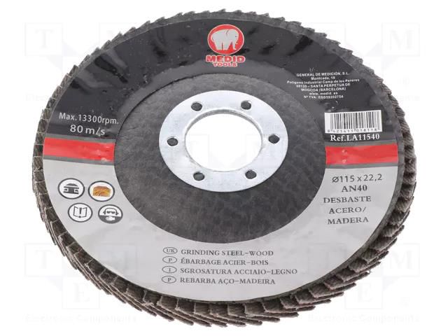 Flap grinding wheels; Ø: 115mm; Øhole: 22mm; Granularity: 40 MEDID MED.LA115AN40