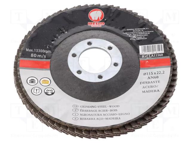 Flap grinding wheels; Ø: 115mm; Øhole: 22mm; Granularity: 60 MEDID MED.LA115AN60